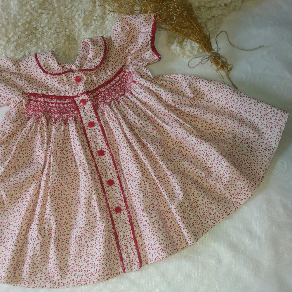 Vintage Red  Handmade Floral Kids Formal Dress